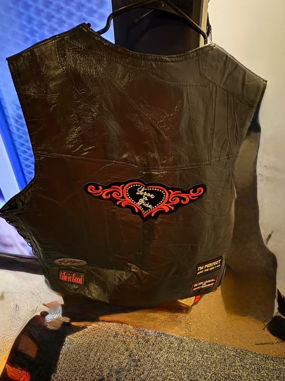 Custom Black Leather Women’s Motorcycle Vest